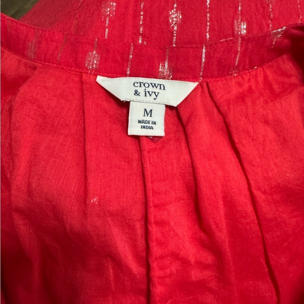 Crown & Ivy Silver & Red Cotton Rayon Metallic Sleeveless Women's Top Size M - Picture 8 of 14